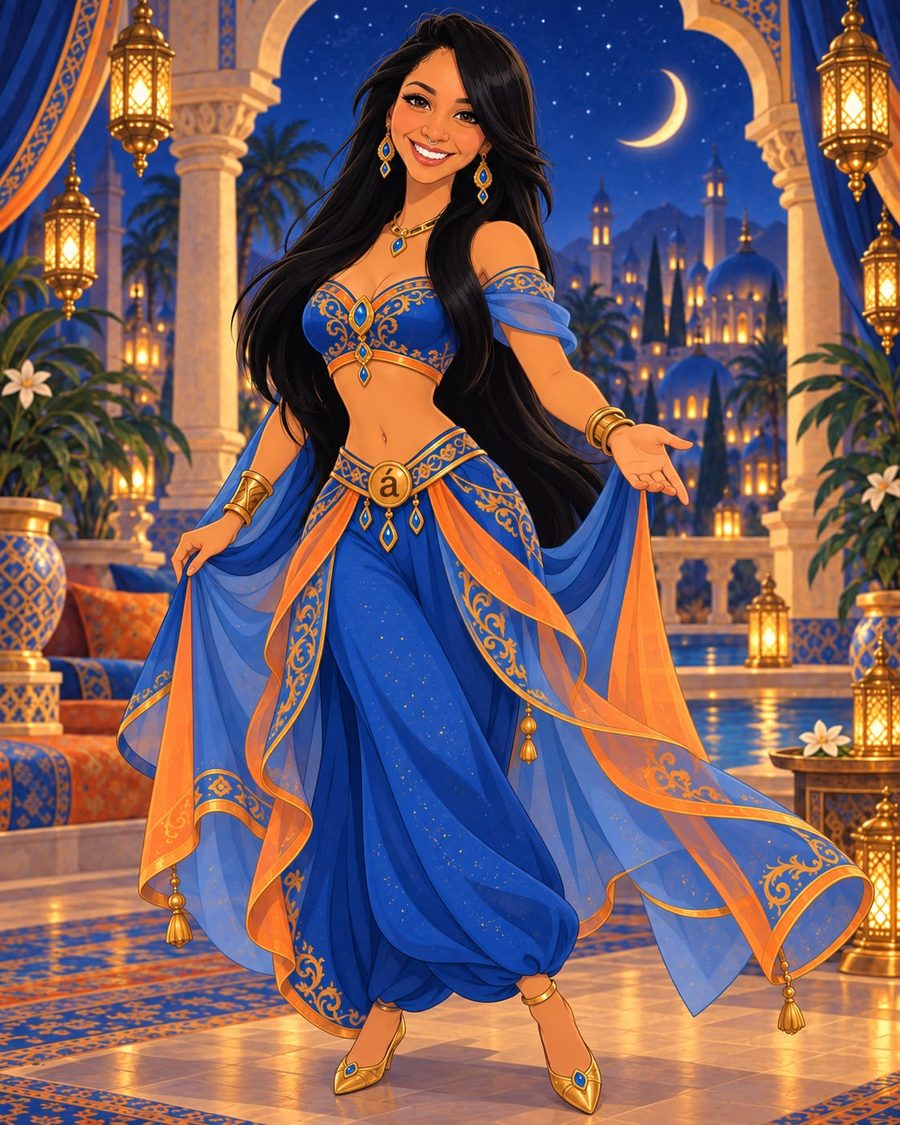 Ilustração de Rafaelle Pimentel como princesa do universo Álamo, com medalhão á no cinto